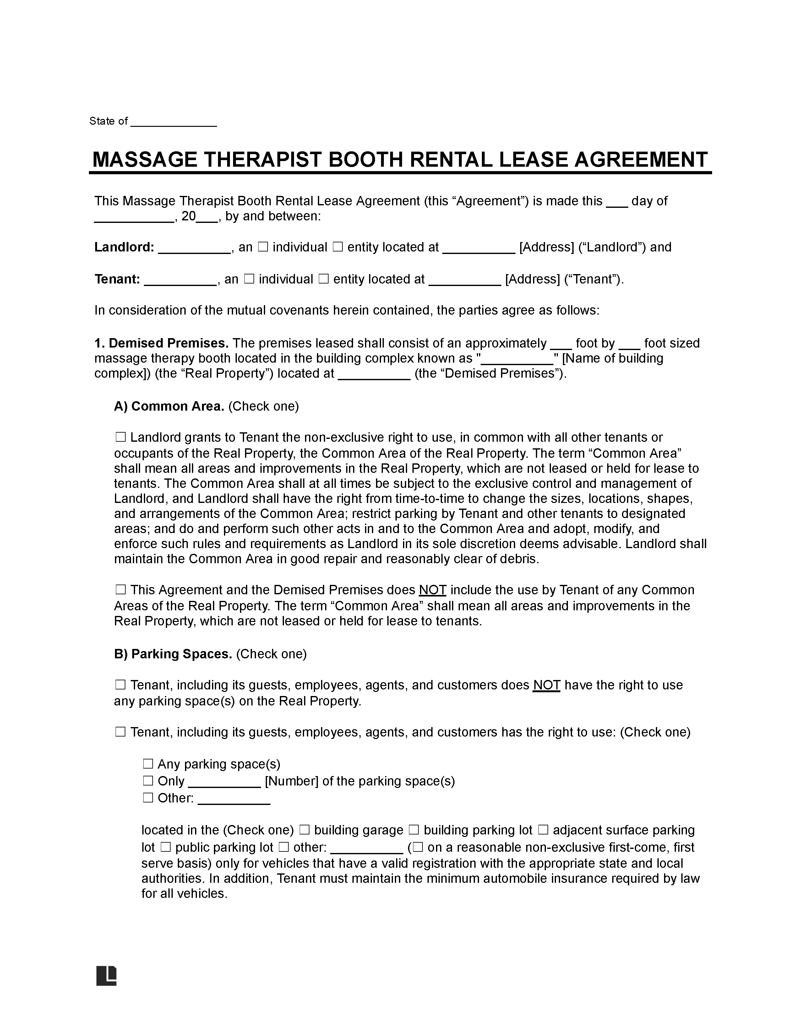 massage therapist booth rental agreement