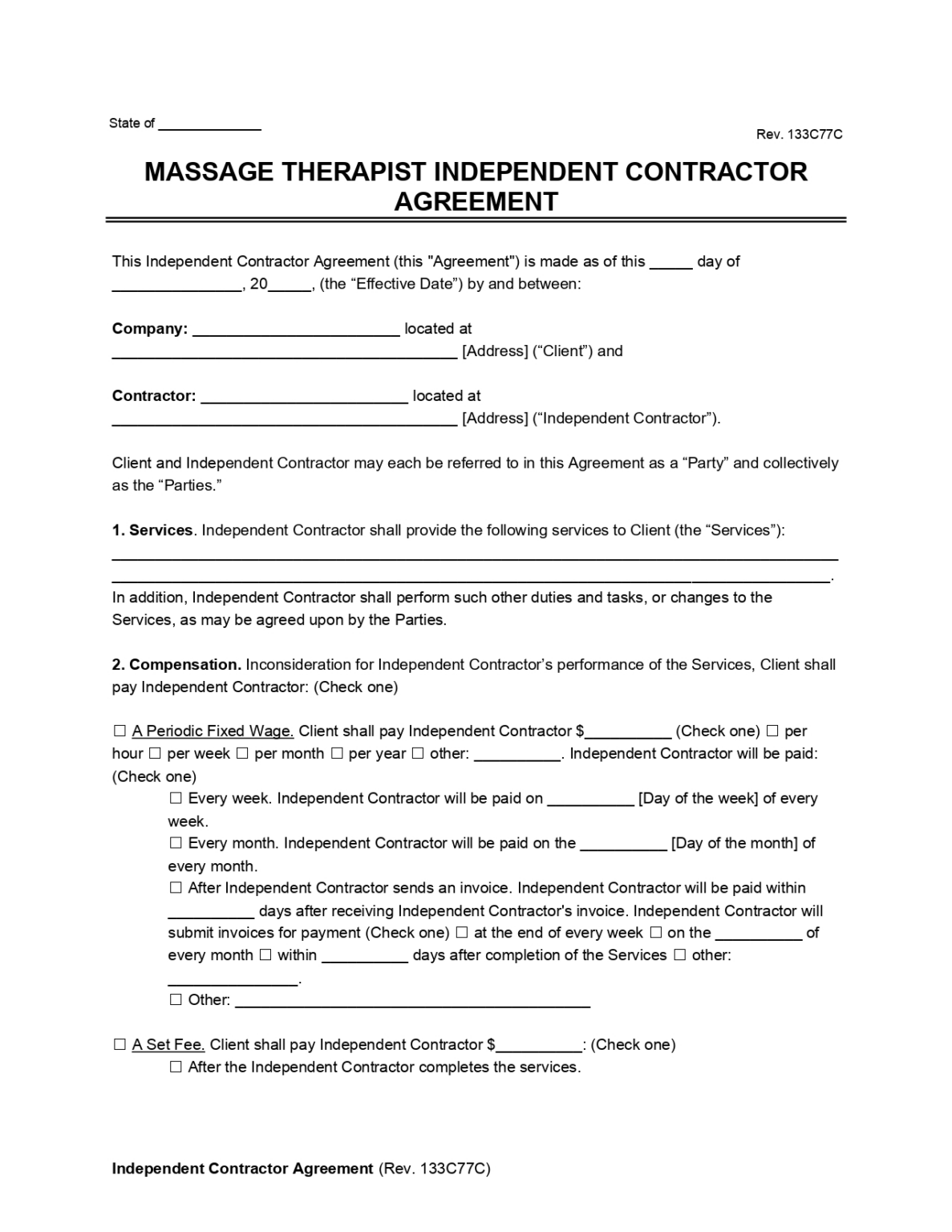 Free Massage Therapist Service Contract Template