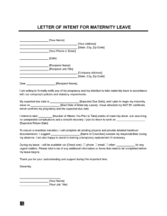 Maternity Letter of Intent Template