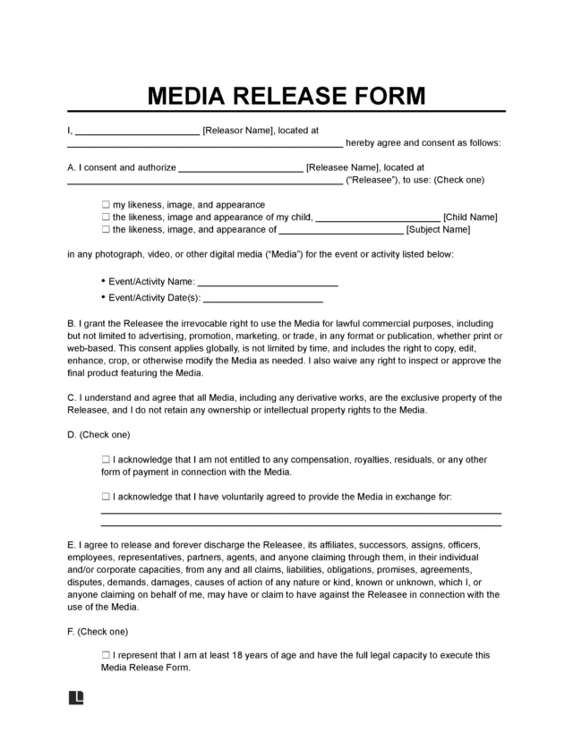 Media Release Form Template
