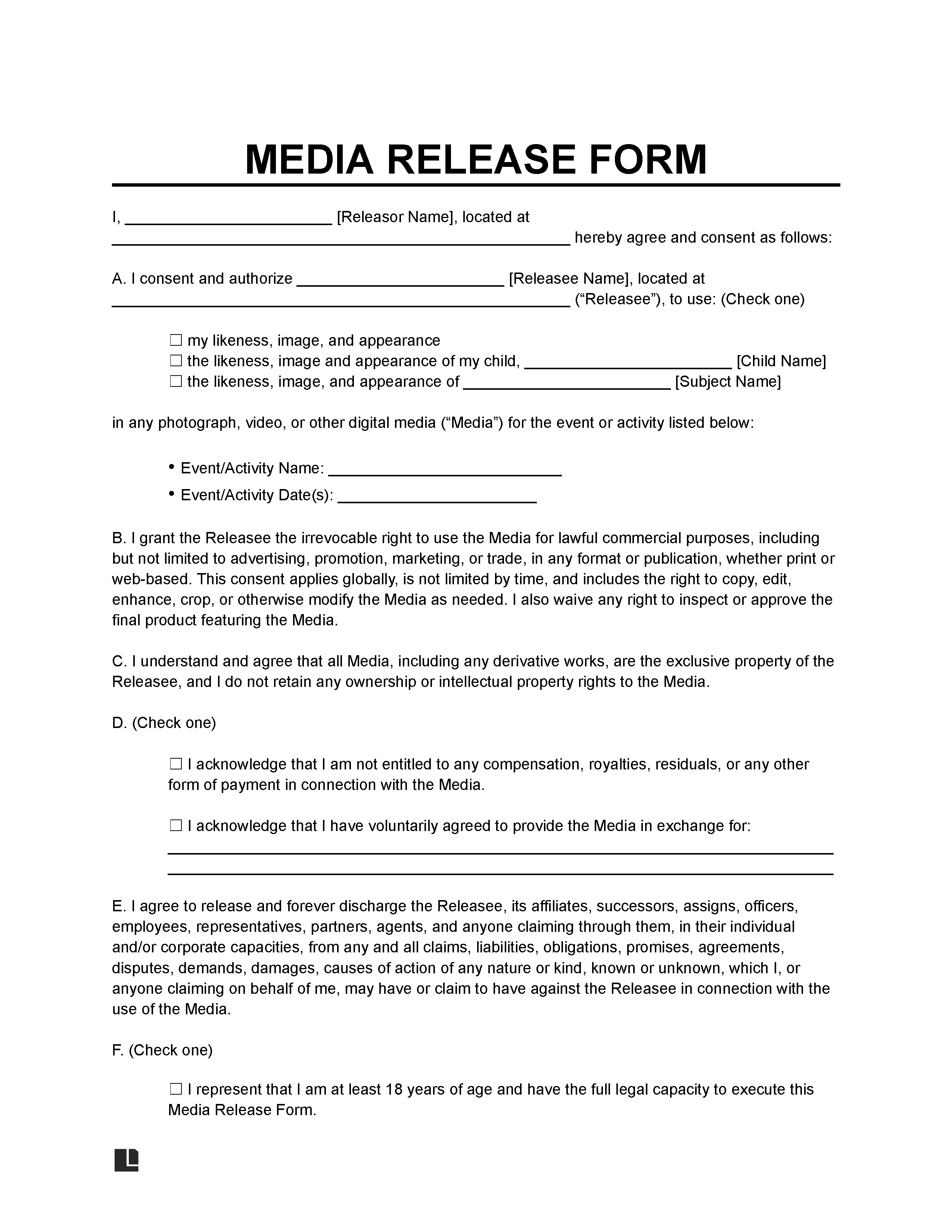 Media Release Form Template