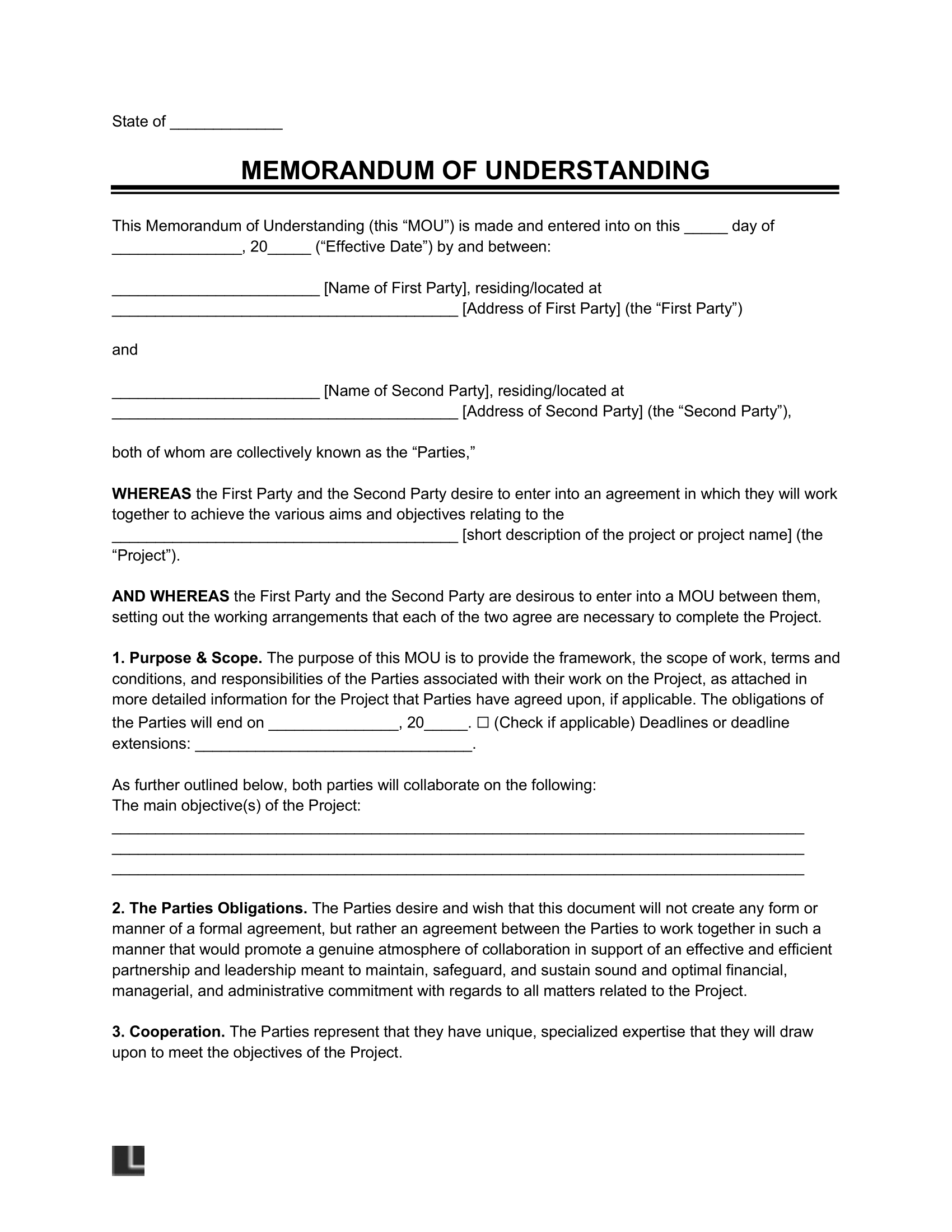 memorandum of understanding template