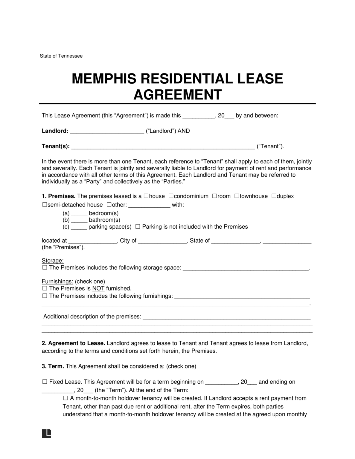 Free Memphis Residential Lease Agreement PDF & Word
