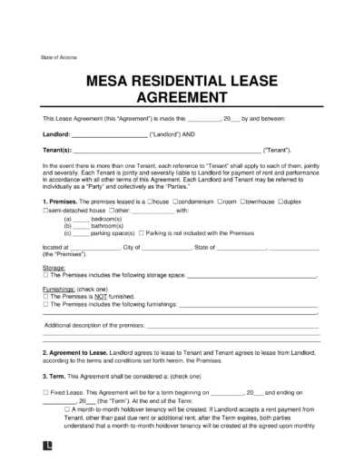 Mesa Residential Lease Agreement Template