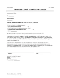 Michigan Lease Termination Letter 30-Day Notice