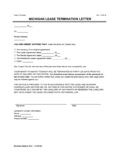 Michigan Lease Termination Letter 30-Day Notice