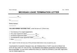 Michigan Lease Termination Letter 30-Day Notice