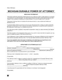 Michigan Durable Power of Attorney Form