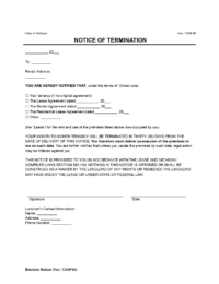Michigan Lease Termination Letter 30-Day Notice