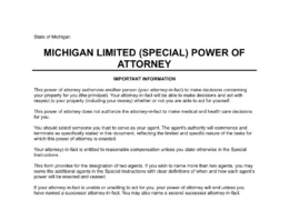 Michigan Limited Power of Attorney Template