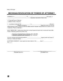 Michigan Revocation of Power of Attorney Form