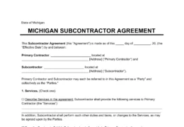 Michigan Subcontractor Agreement Sample