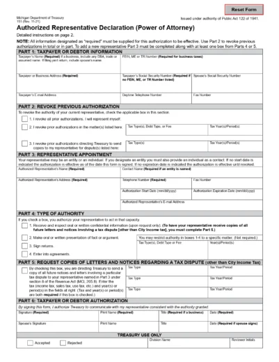 Michigan Tax Power of Attorney Form 151