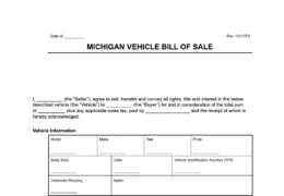 Michigan vehicle bill of sale form