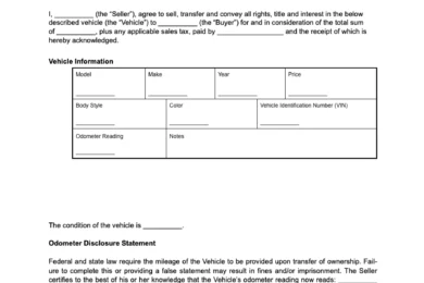 Michigan vehicle bill of sale form