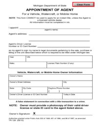 Michigan Vehicle Power of Attorney Form
