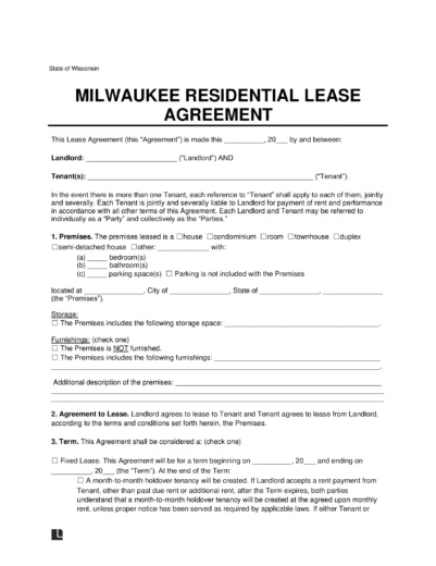 Milwaukee Residential Lease Agreement Template
