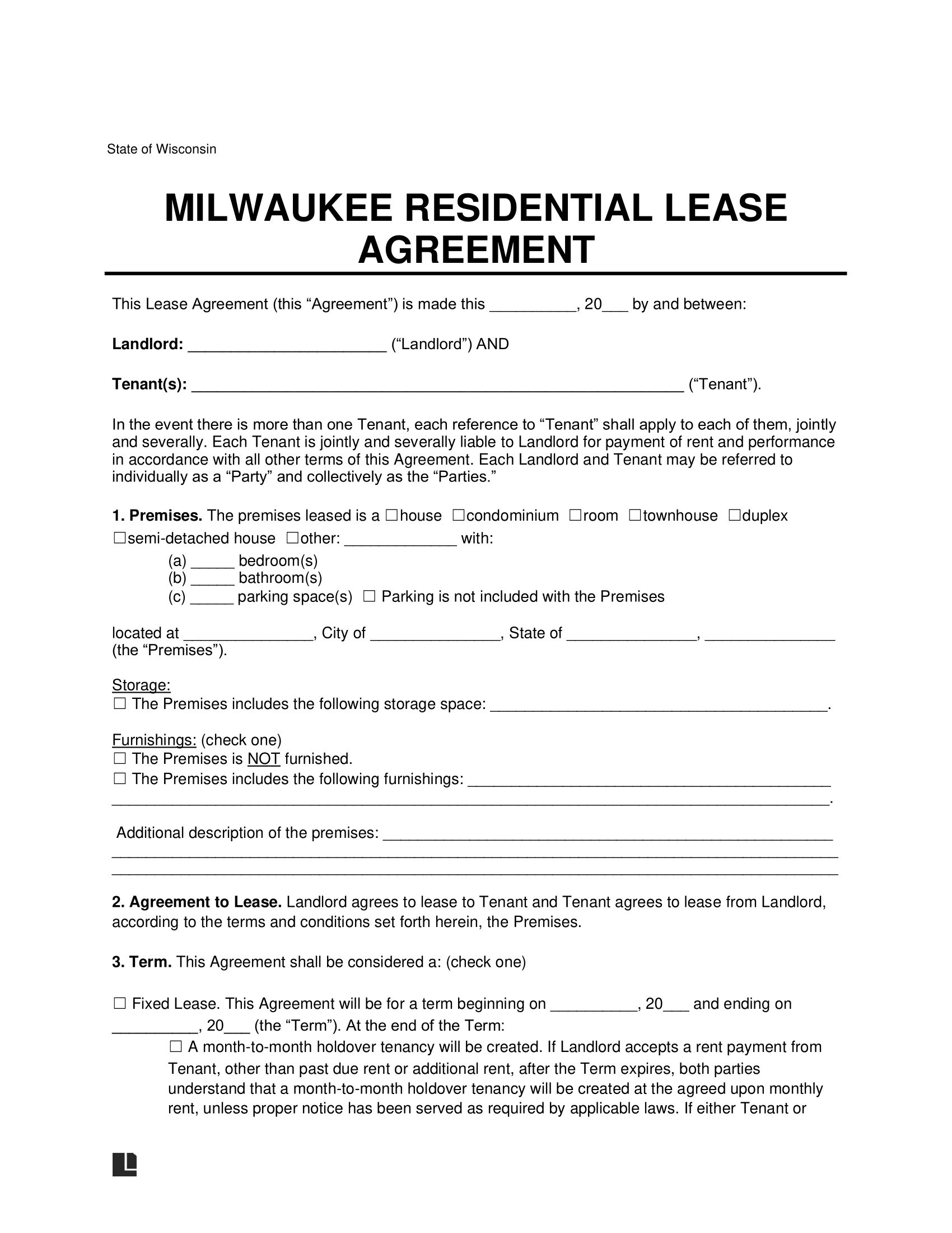 Milwaukee Residential Lease Agreement Template