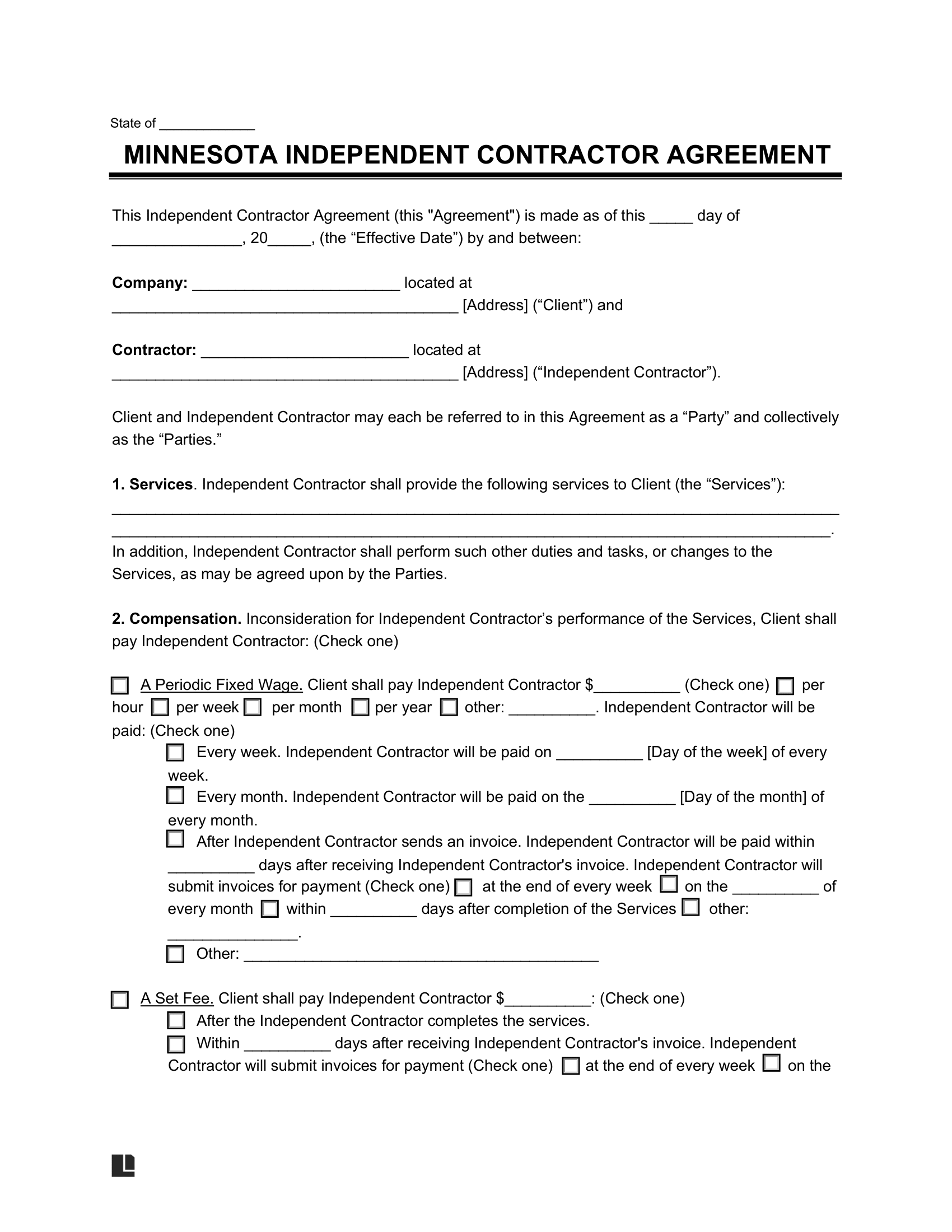 Minnesota Independent Contractor Agreement