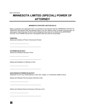 Minnesota Limited Power of Attorney Template