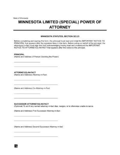 Minnesota Limited Power of Attorney Template