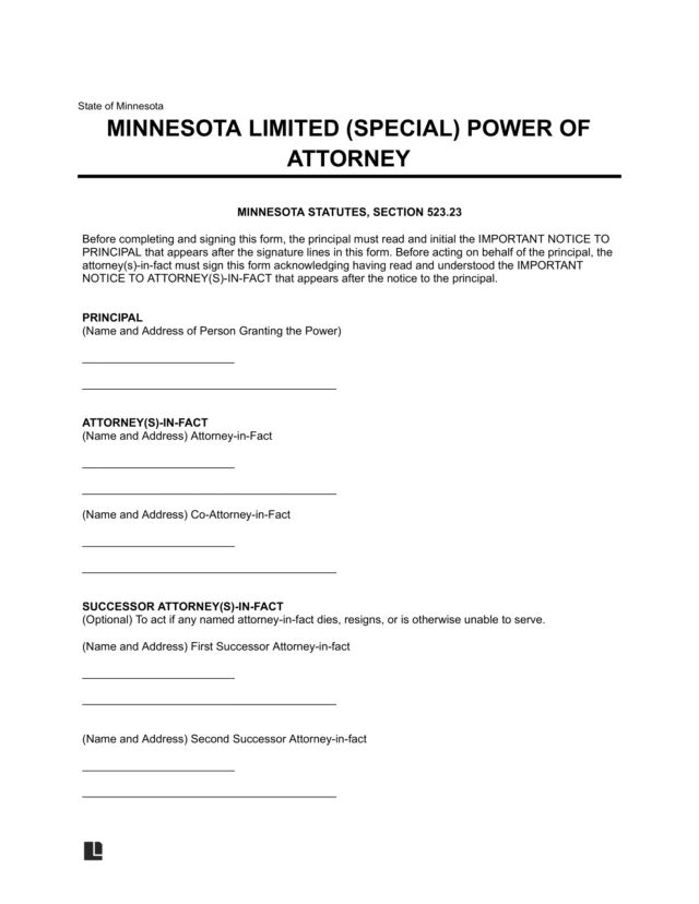 Minnesota Limited Power of Attorney Template