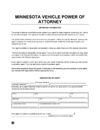 Minnesota Motor Vehicle Power of Attorney Form