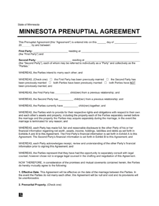 Minnesota Prenuptial Agreement Template