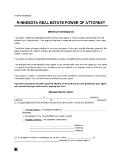 Minnesota Real Estate Power of Attorney Form