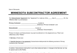 Minnesota Subcontractor Agreement Sample