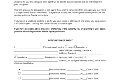 Minor Child Power of Attorney Template