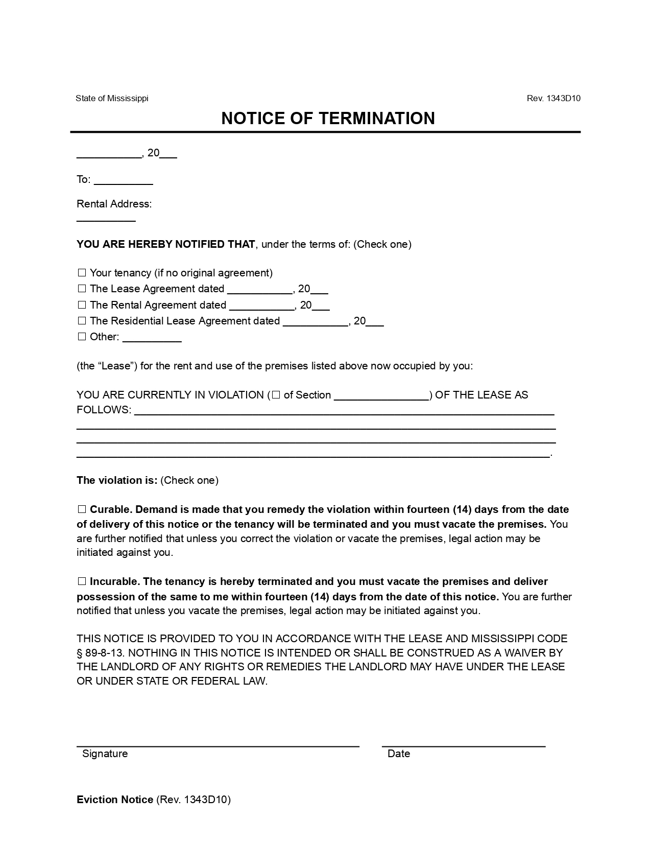 Free Mississippi Eviction Notice Forms | PDF & Word Downloads