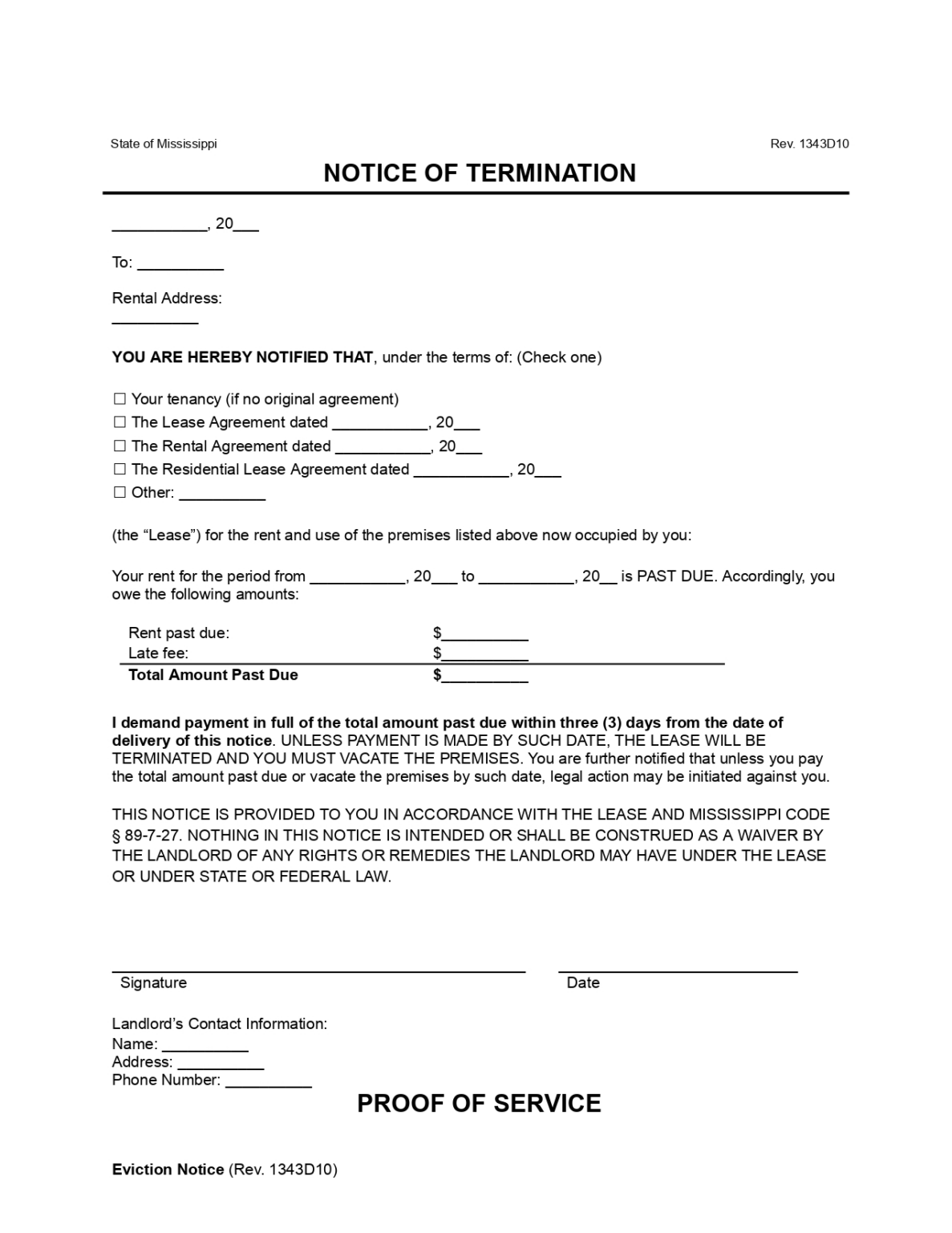 Free Mississippi Eviction Notice Forms | PDF & Word Downloads