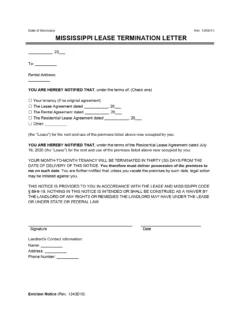 Mississippi Lease Termination Letter (30-Day Notice)