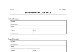 Mississippi bill of sale form