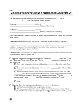 Mississippi Independent Contractor Agreement Template