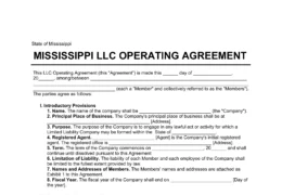 Mississippi LLC Operating Agreement Template