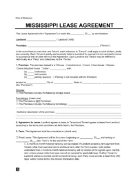 Mississippi Lease Agreement Template