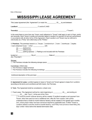 Mississippi Lease Agreement Template
