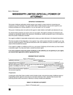 Mississippi Limited Power of Attorney Form