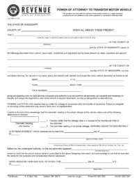 Mississippi Motor Vehicle Power of Attorney Form