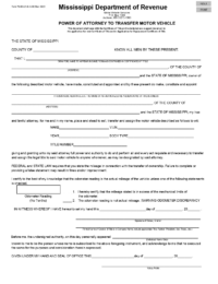 Mississippi Motor Vehicle Power of Attorney Form 78-003-21-8-1-000
