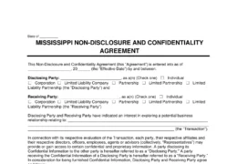 Mississippi Non-Disclosure and Confidentiality Agreement Template