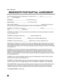 Mississippi Postnuptial Agreement Template