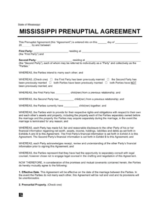 Mississippi Prenuptial Agreement Template