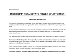 Mississippi Real Estate Power of Attorney Form