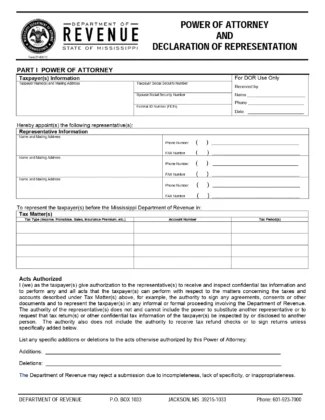 Mississippi Tax Power of Attorney Form 21-002-13