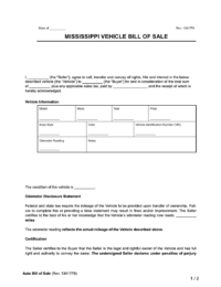 Mississippi vehicle bill of sale