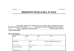 Mississippi vehicle bill of sale