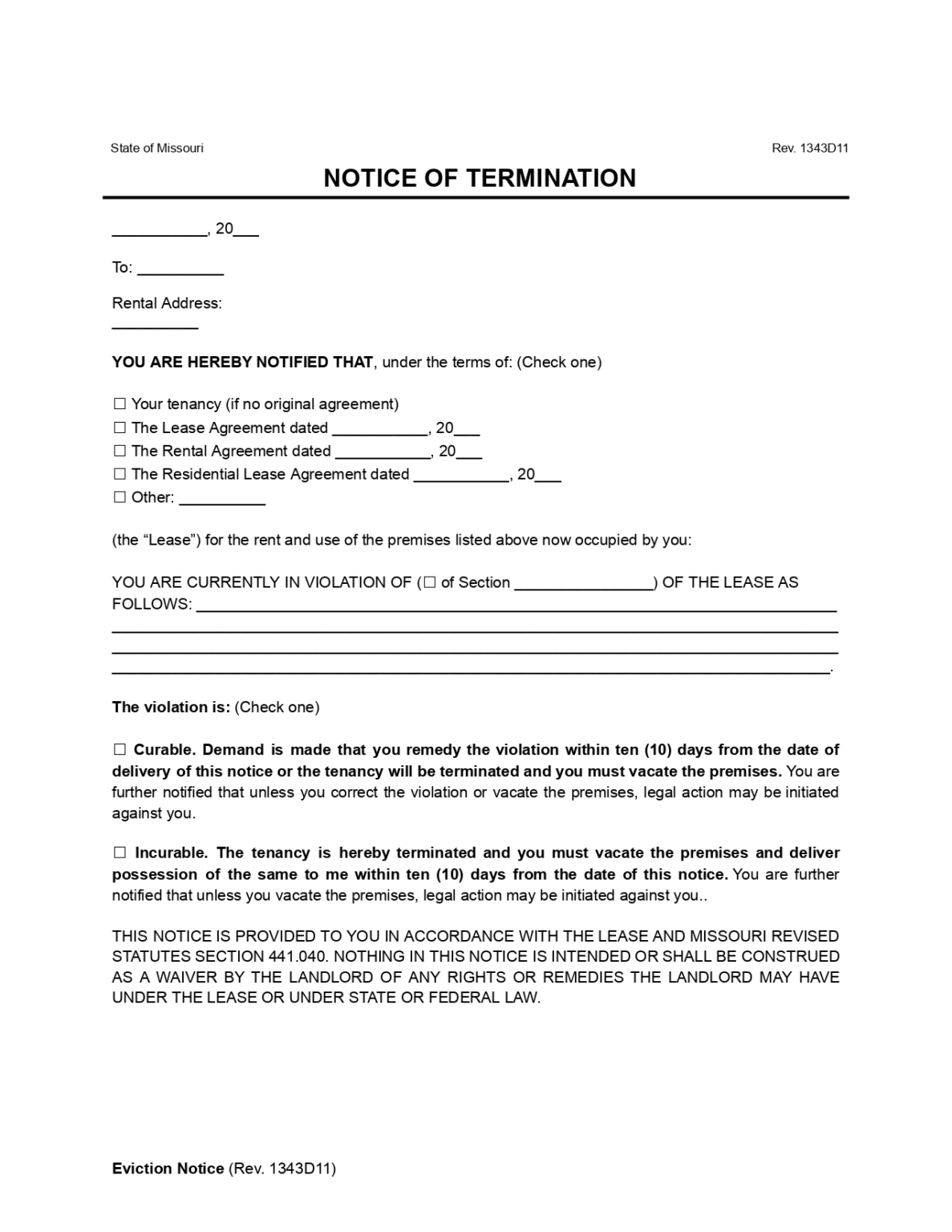 Free Missouri Eviction Notice Forms | PDF & Word Downloads